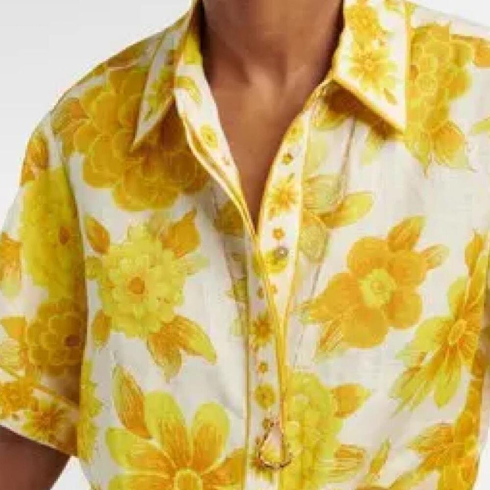 Alemais linen yellow floral button up